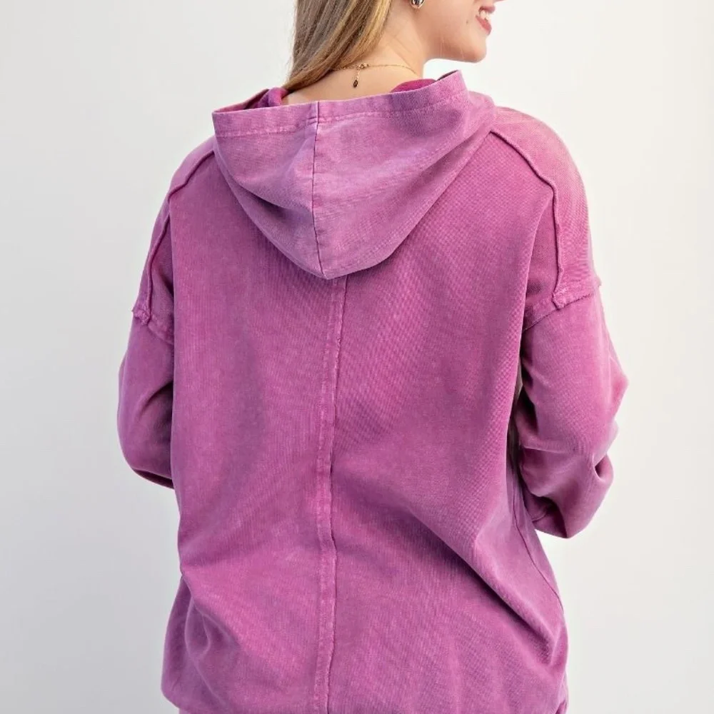NEW EASEL CLOTHING WASHED TERRY KNIT PULLOVER PEACE HOODIE Purple SWEATSHIRT - Picture 10 of 10